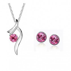 Platinum plated pink CZ diamonds delicate plant pendant with earrings